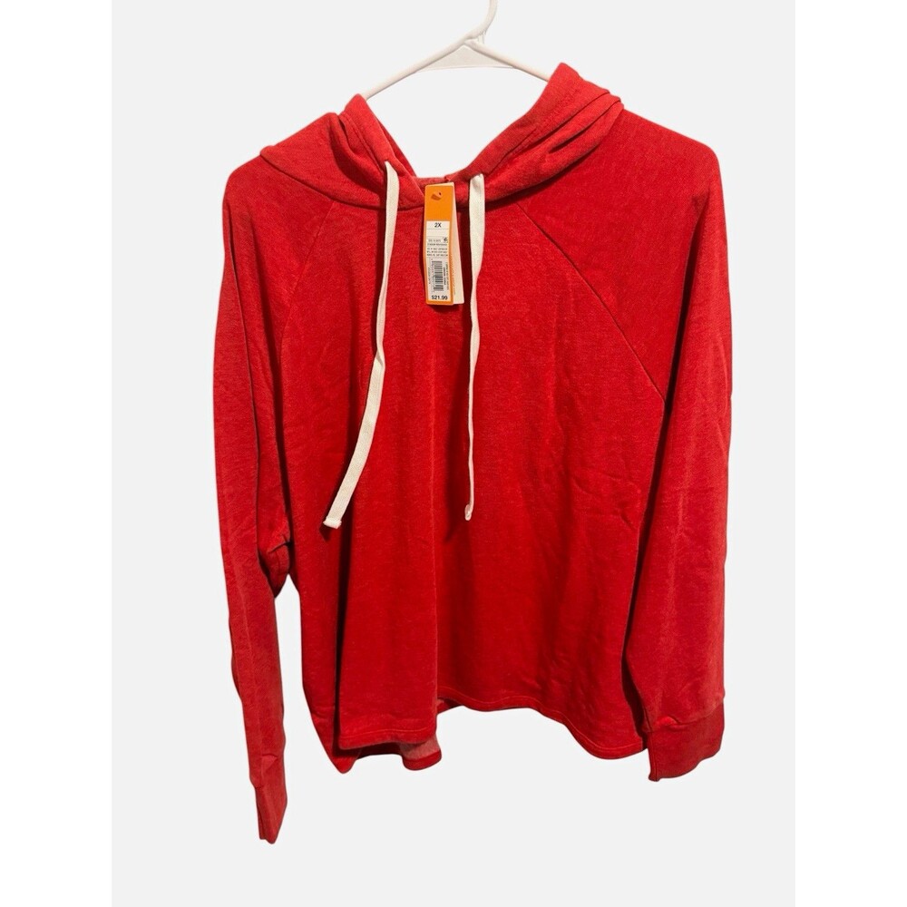 Women’s Red Pullover Hoodie 2XL Regular Long Sleeve Hooded Drawstring Knit